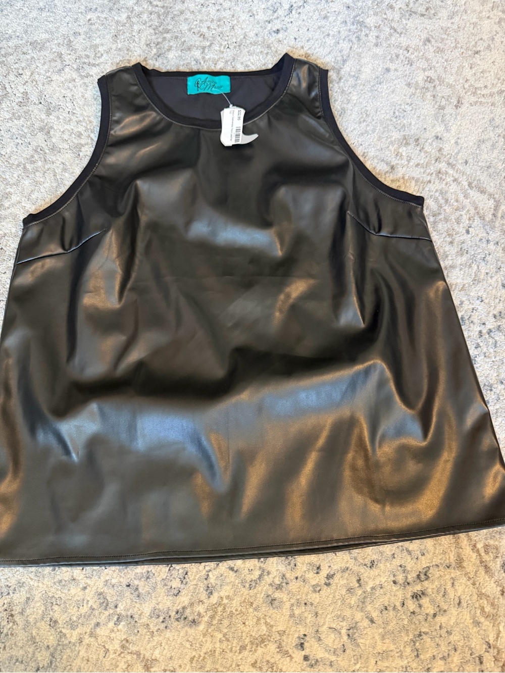 Vix Black Faux Leather Sleeveless Tank Top